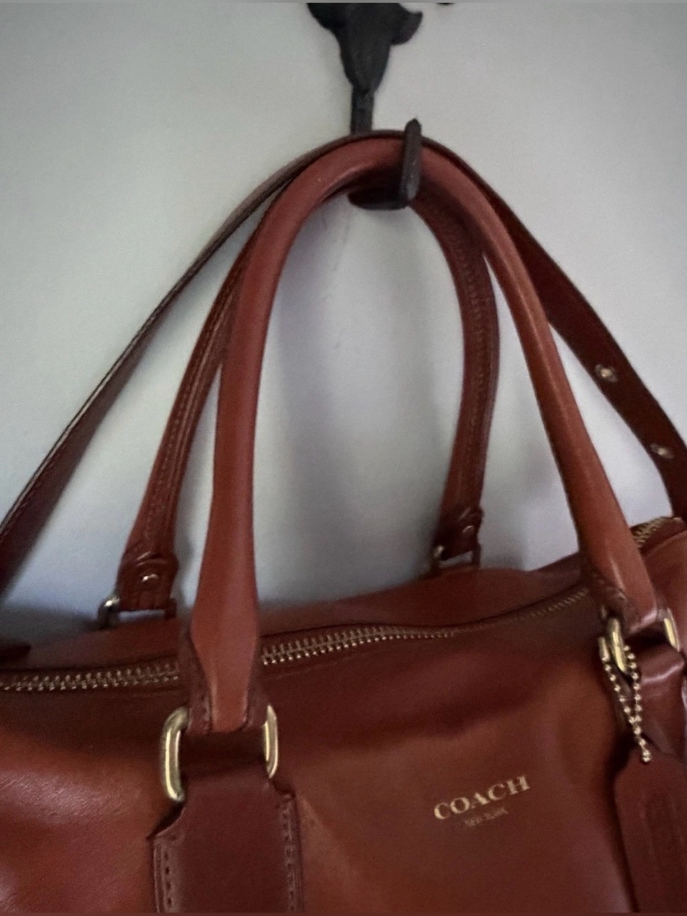COACH Cognac Leather Legacy Rory North South Shoulder Bag/ Brass/ Match Wristlet - Picture 8 of 16